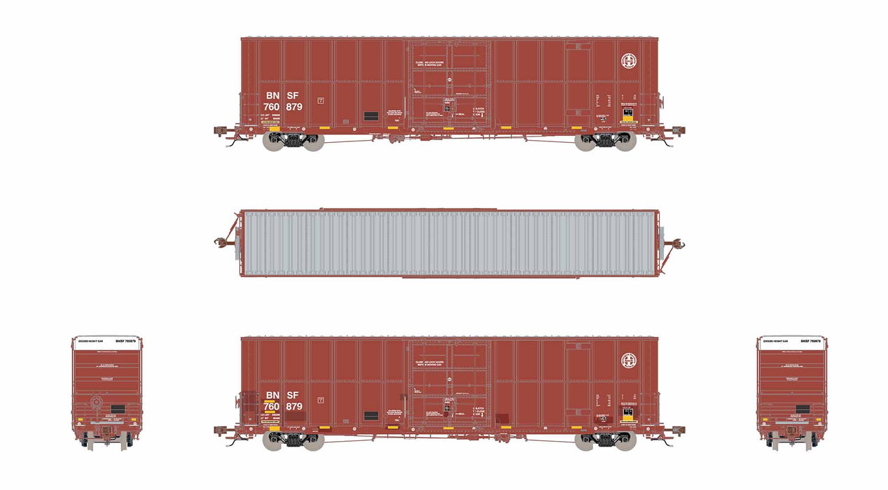ScaleTrains Rivet 40996 HO Scale Trinity 60' 7500 12' Plug-Door High-Cube Boxcar BNSF 760879 (Circle Cross Logo with Conspicuity Stripes)