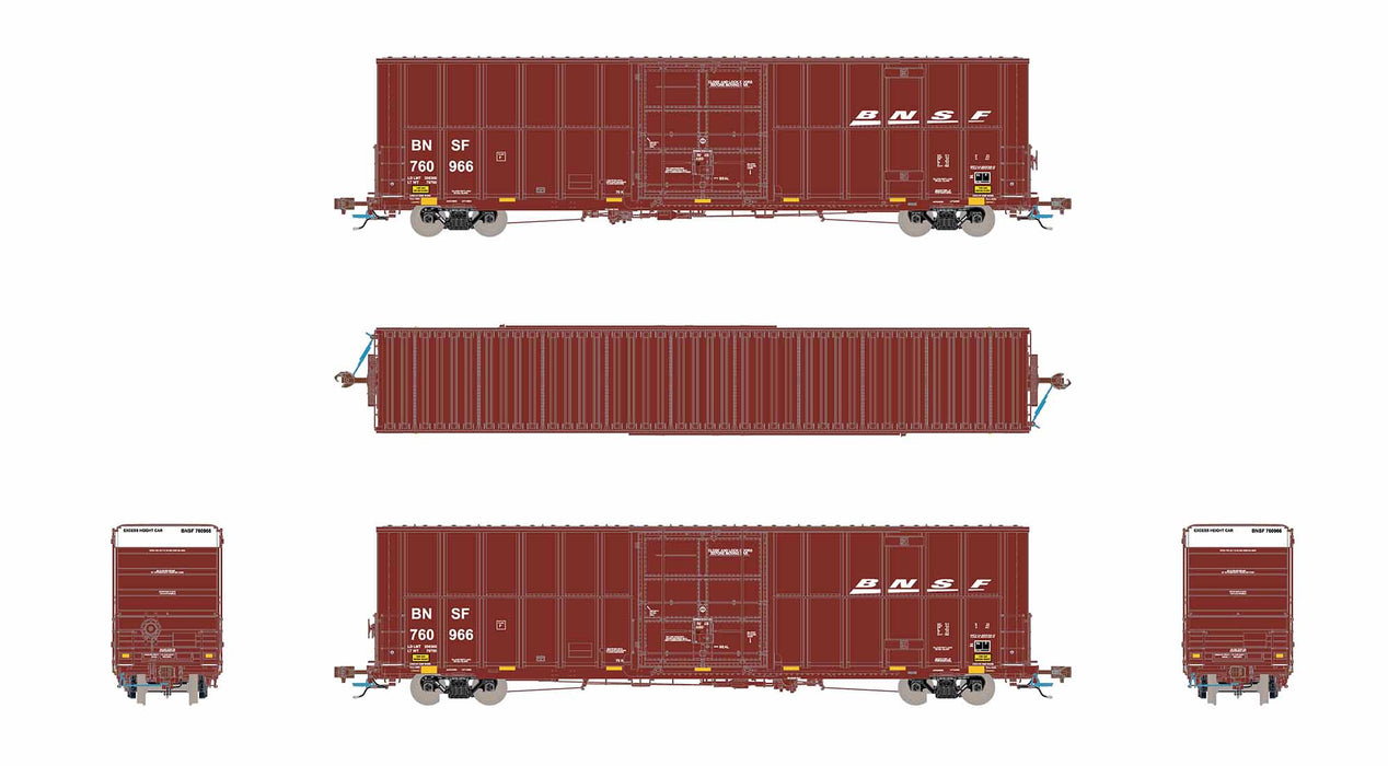 ScaleTrains Rivet 40997 HO Scale Trinity 60' 7500 12' Plug-Door High-Cube Boxcar BNSF 760966 (Wedge Logo with Conspicuity Stripes)