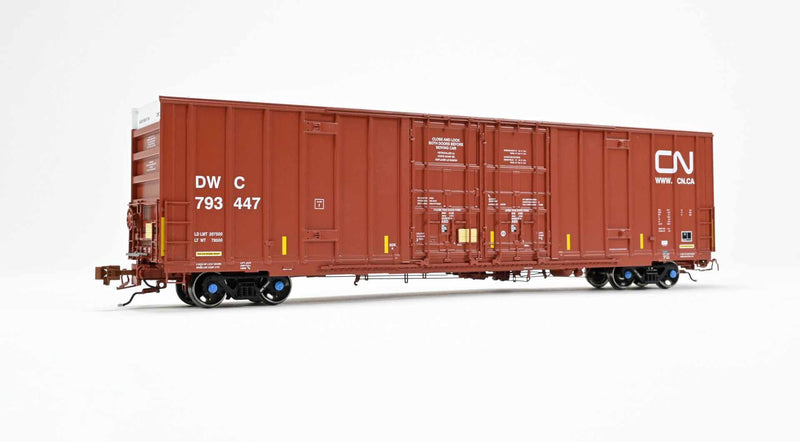 ScaleTrains Rivet 41001 HO Scale Trinity 60' 7500 12' Plug-Door High-Cube Boxcar Canadian National DWC 793473 (with Conspicuity Stripes)