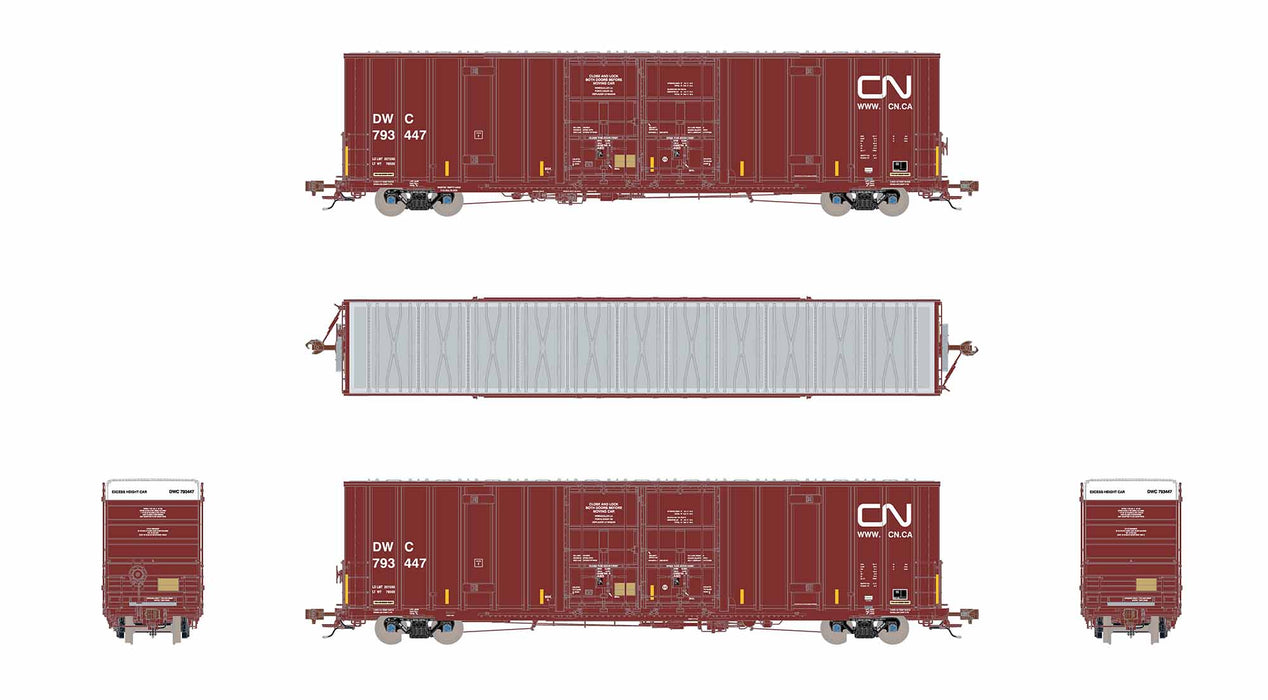 ScaleTrains Rivet 41003 HO Scale Trinity 60' 7500 12' Plug-Door High-Cube Boxcar Canadian National DWC 793480 (with Conspicuity Stripes)