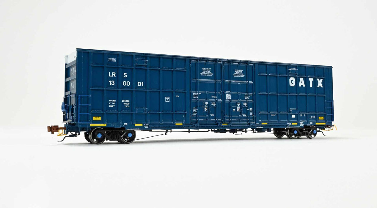 ScaleTrains Rivet 41004 HO Scale Trinity 60' 7500 12' Plug-Door High-Cube Boxcar GATX LRS 130001 (English & Spanish Door Data with Conspicuity Stripes)