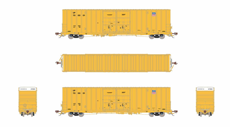 ScaleTrains Rivet 41023 HO Scale Trinity 60' 7500 12' Plug-Door High-Cube Boxcar Union Pacific UP 700028 (Anti-Vandalism Reporting Marks with Conspicuity Stripes)