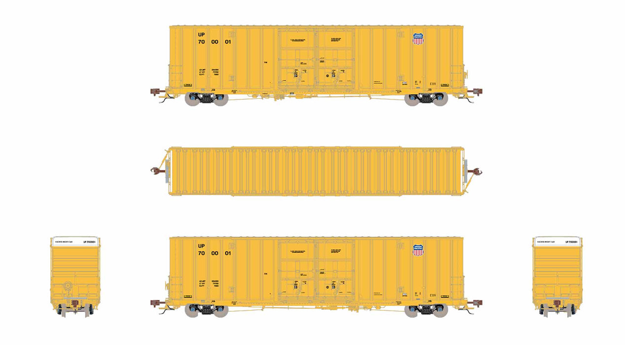 ScaleTrains Rivet 41025 HO Scale Trinity 60' 7500 12' Plug-Door High-Cube Boxcar Union Pacific UP 700163 (Anti-Vandalism Reporting Marks with Conspicuity Stripes)