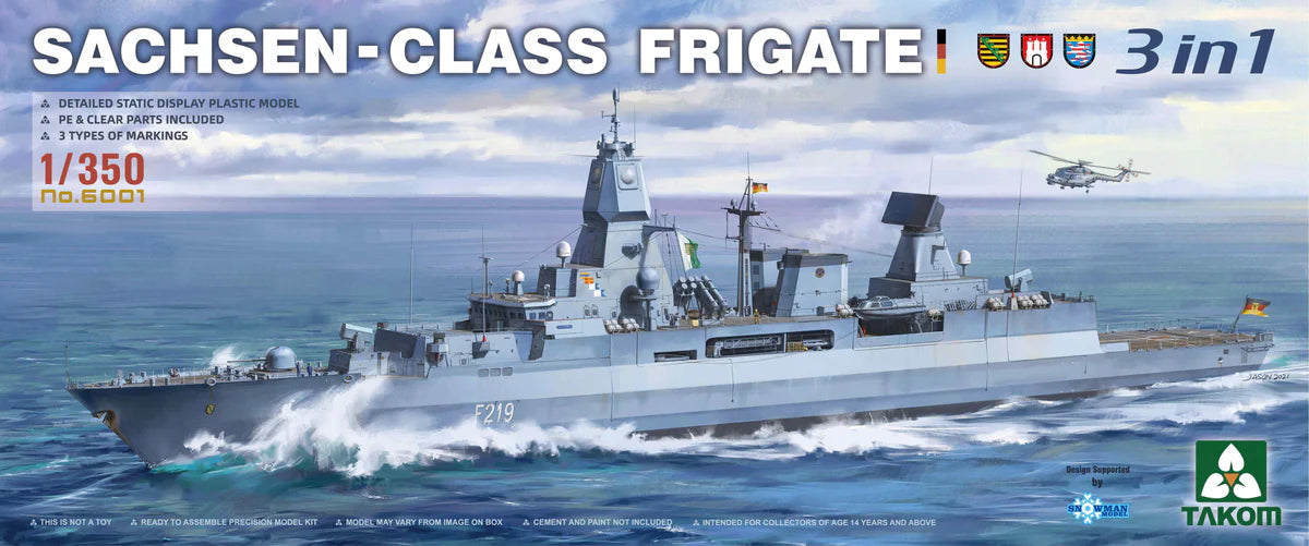 Snowman Model/Takom 6001 1/350 Sachsen-Class Frigate 3 in 1 Model Ship Kit