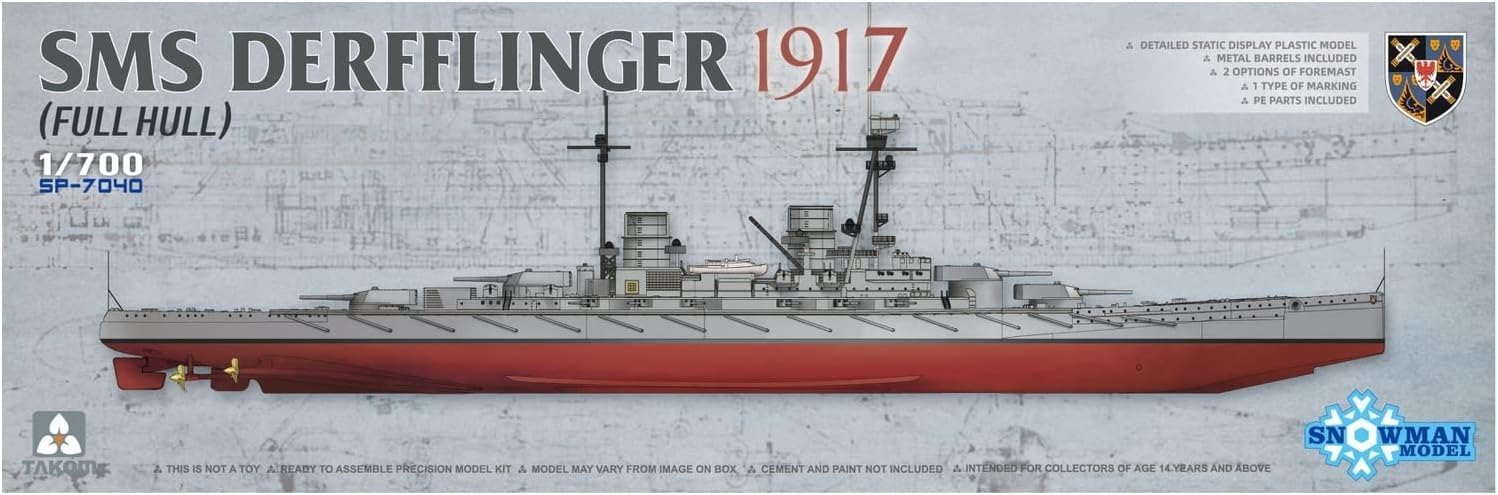 Snowman Model/Takom SP-7040 1/700 SMS Derfflinger 1917 Full Hull Model Ship Kit
