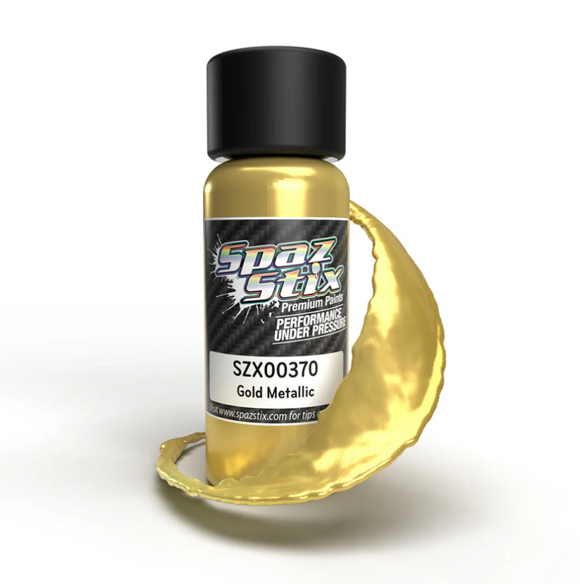 Spaz Stix 00370 Gold Metallic Airbrush Ready Paint, 2oz Bottle — White