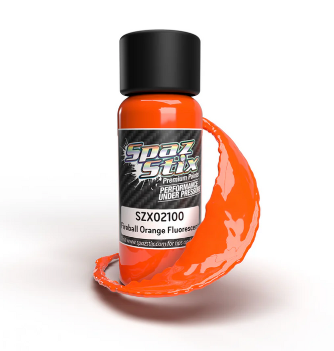 Spaz Stix 02100 Fireball Orange Fluorescent Airbrush Ready Paint, 2oz Bottle