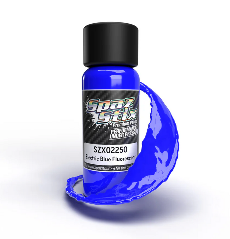 Spaz Stix 02250 Electric Blue Fluorescent Airbrush Ready Paint, 2oz Bottle