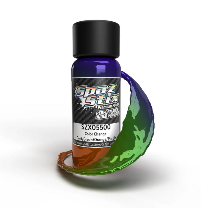 Spaz Stix 05500 Gold/Green/Orange/Purple Color Changing Airbrush Ready Paint, 2oz Bottle