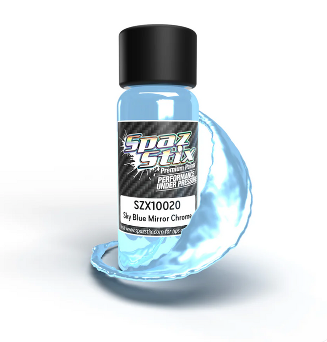 Spaz Stix 10020 Sky Blue Mirror Chrome Airbrush Ready Paint, 2oz Bottl