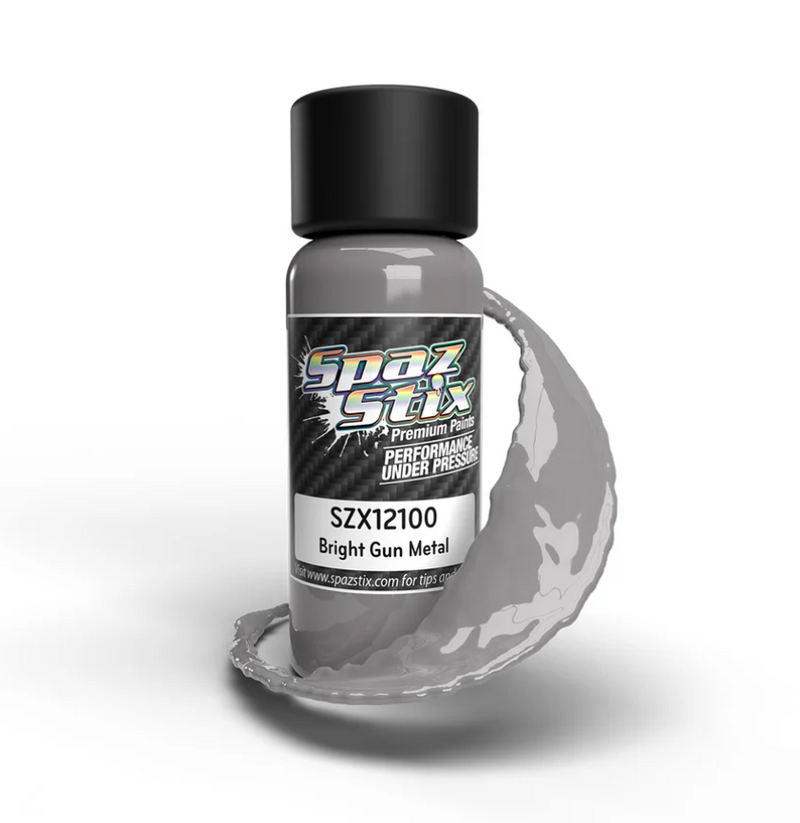Spaz Stix 12100 Bright Gunmetal Airbrush Ready Paint, 2oz Bottle