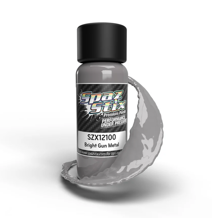 Spaz Stix 12100 Bright Gunmetal Airbrush Ready Paint, 2oz Bottle