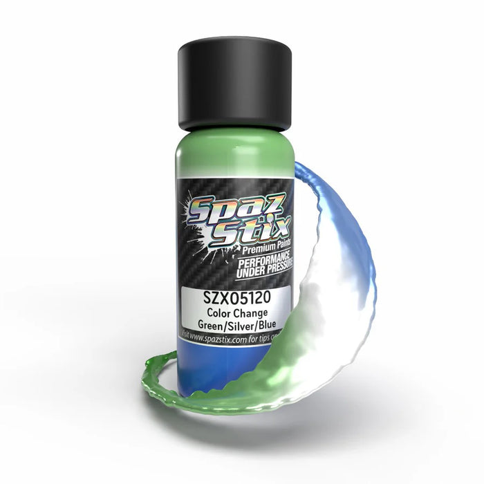 Spaz Stix 5120 Green/Sliver/Blue Color Changing Airbrush Ready Paint, 2oz Bottle