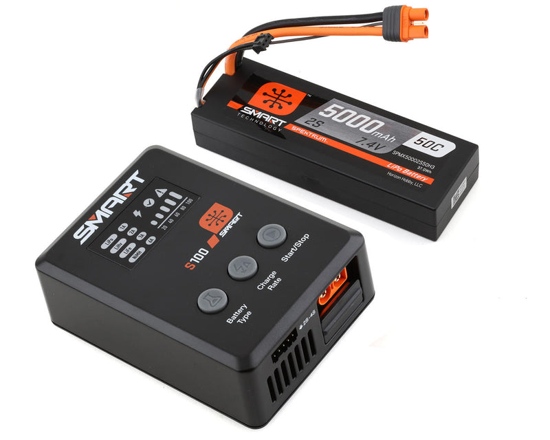 Spektrum SPMX-1031 Smart Powerstage Surface Bundle: 5000mAh 2S 50C LiPo Battery (IC3) / 100W S100 Charger