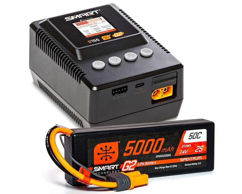 Spektrum SPMXPSS200 Smart Powerstage 2S Surface Bundle: G2 5000mAh 2S LiPo IC5 and S155 Charger
