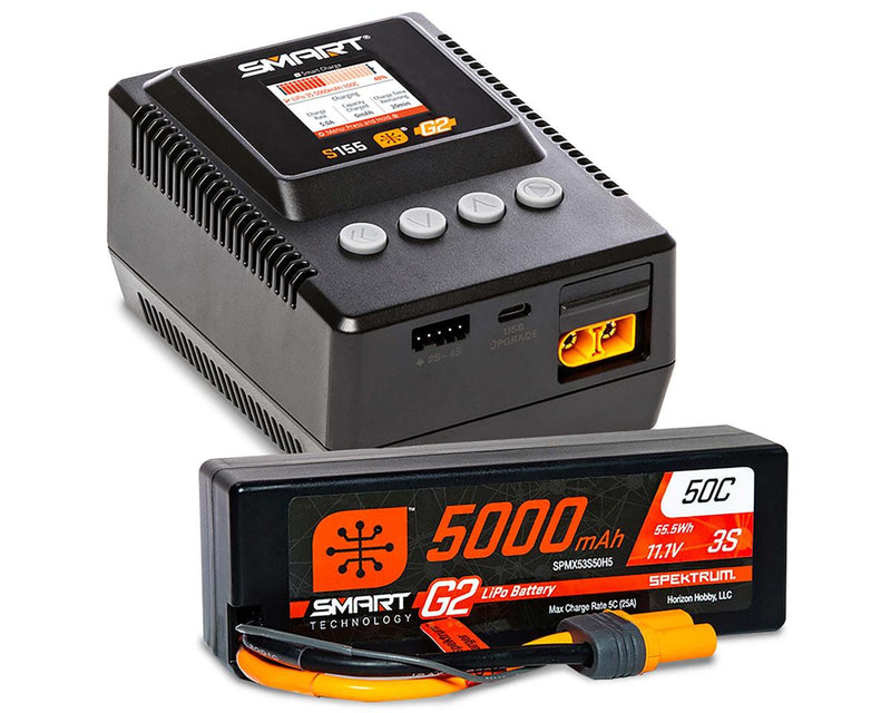 Spektrum SPMXPSS300 Smart Powerstage 3S Surface Bundle: G2 5000mAh 3S LiPo IC5 and S155 Charger