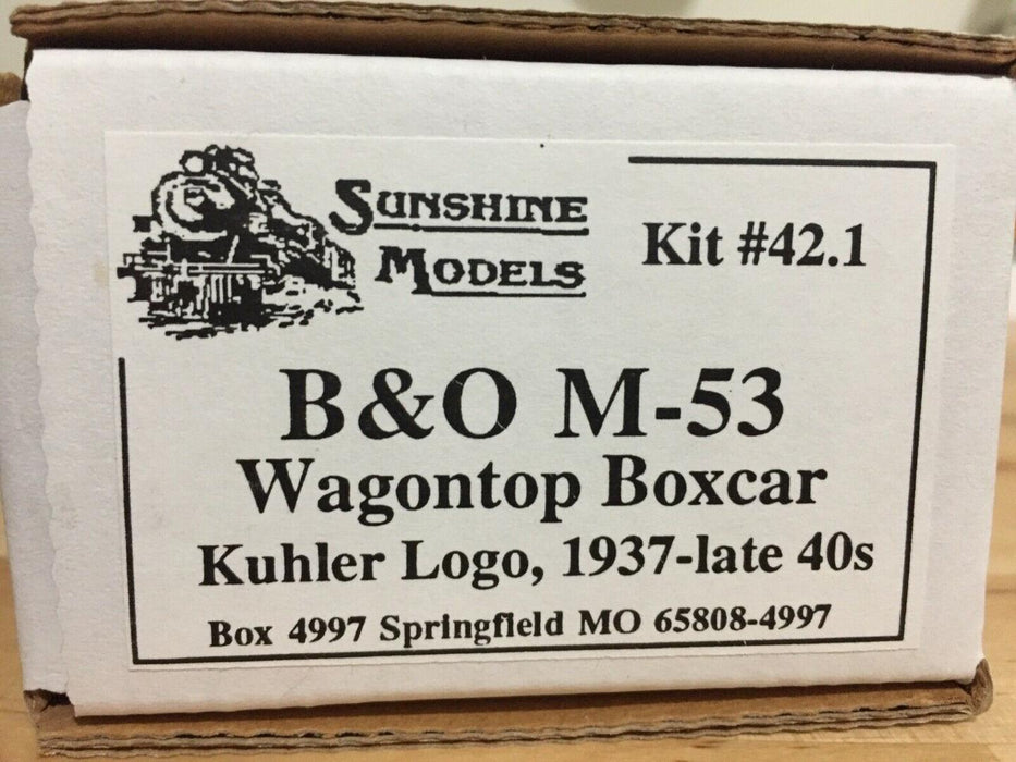 Sunshine Models 42.1 HO Scale B&O M-53 Wagontop Boxcar Resin Kit - NOS (Kuhler 1937-Late 40s)