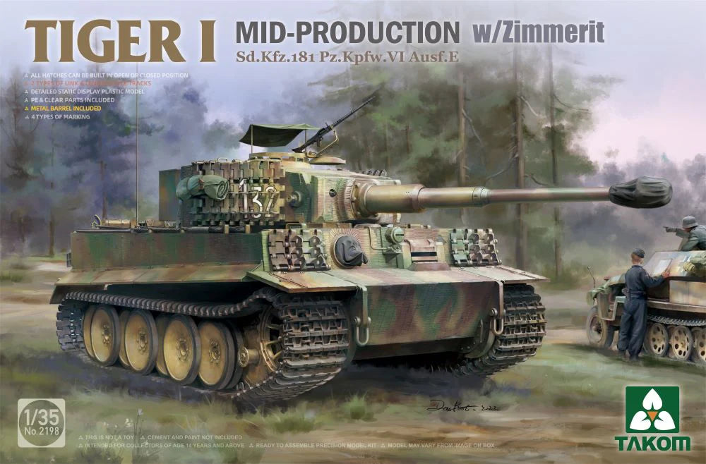 Takom 2198 1/35 Tiger 1 Mid Prod with Zimmerit Model Tank Kit