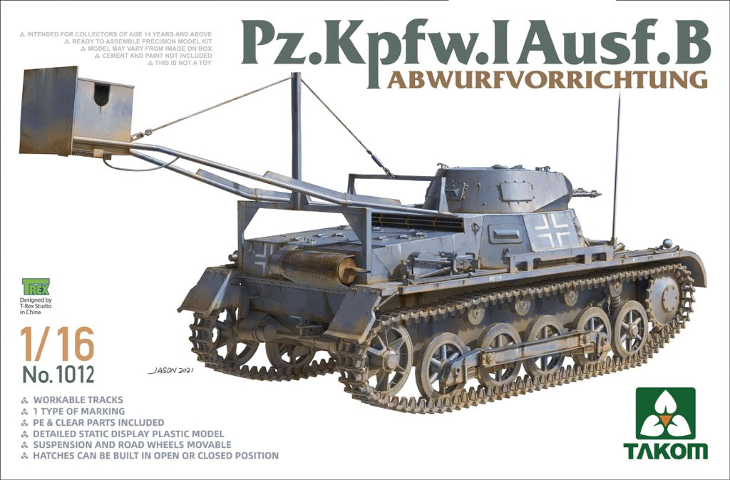 Takom 1012 1/16 Pzkpfw I Ausf B with Bomb Release Device Model Kit