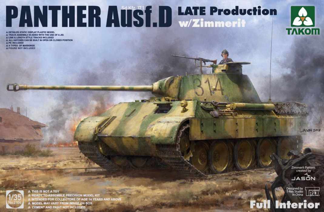 Takom 2104 1/35 WWII Panther Ausf.D Medium Tank with Zimmerit Model Kit