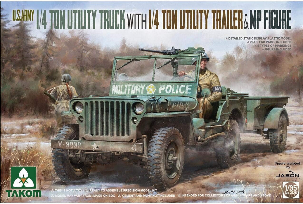 Takom 2126 1/35 US Army Jeep with 1/4 Ton Trailer & MP Model Kit