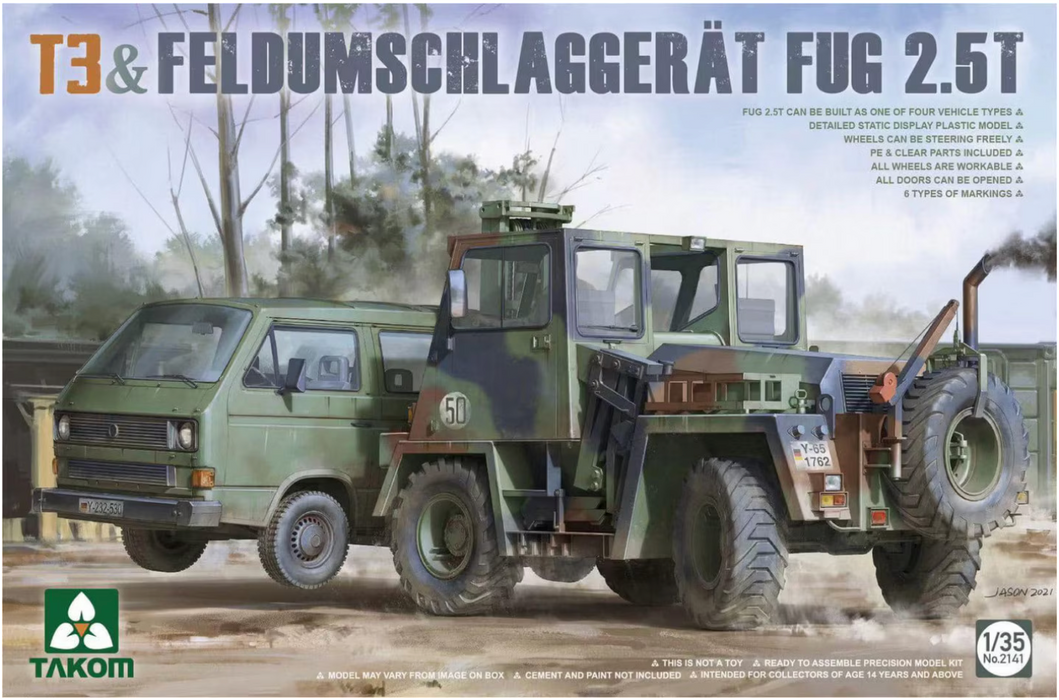 Takom 2141 1/35 T3 Transporter Truck & 2.5ton Fork Model Kit
