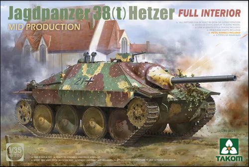 Takom 2171 1/35 Jagdpanzer 38t Hetzer Mid with Interior Model Tank Kit