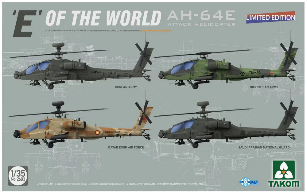 Takom 2603 1/35 AH-64E E of the World Attack Helicopter Model Kit
