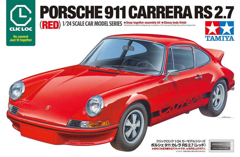 Tamiya 28104 1/24 Red Porsche 911 Carrera RS 2.7 Snap (CLIC LOC) Model Kit