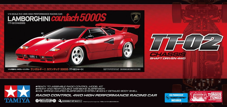 Tamiya 47527 Lamborghini Countach 5000S 1/10 Touring Car 4WD On-Road TT-02 Kit