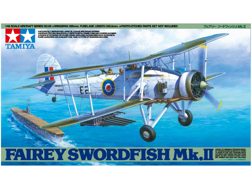 Tamiya 61099 1/48 Fairey Swordfish Mk.II Bi-Plane Model Aircraft Kit