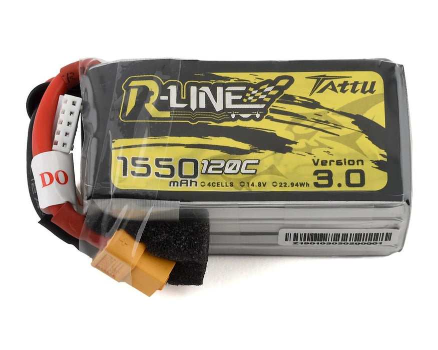 Tattu RL3-120C-1550-4S1P "R-Line 3.0" 14.8v 1550mAh 4S 120C LiPo Battery (JST-XH Charge Plug) with XT60 Connector