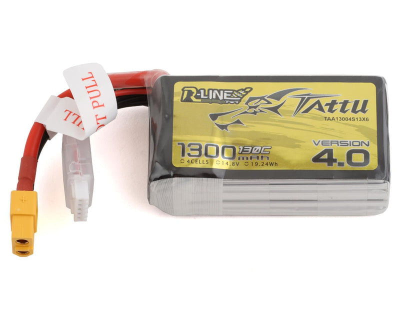 Tattu 13004S13X6 "R-Line 4.0" 14.8v 1300mAh 4S 130C LiPo Battery Pack with XT60 Connector