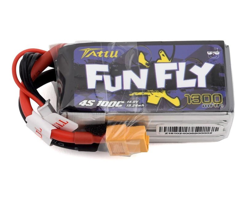 Tattu FF13004SP 14.8v 1300mAh FunFly 4S 100C LiPo Battery (JST-XH Charge Plug) with XT60 Connector