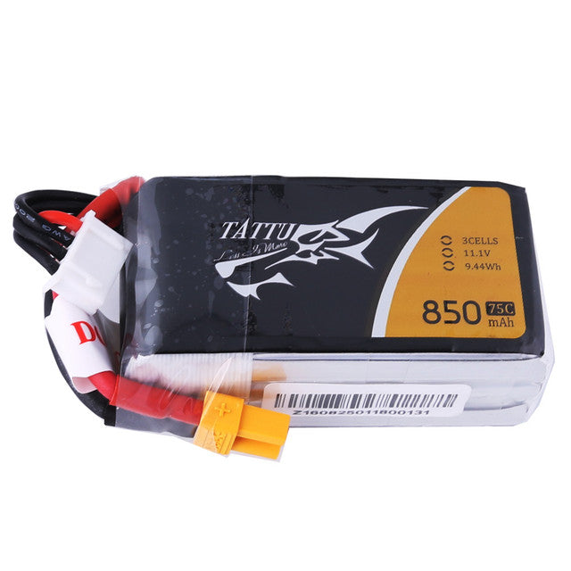 Tattu 3S 11.1V 850mAh 75C Lipo Battery Pack with XT60