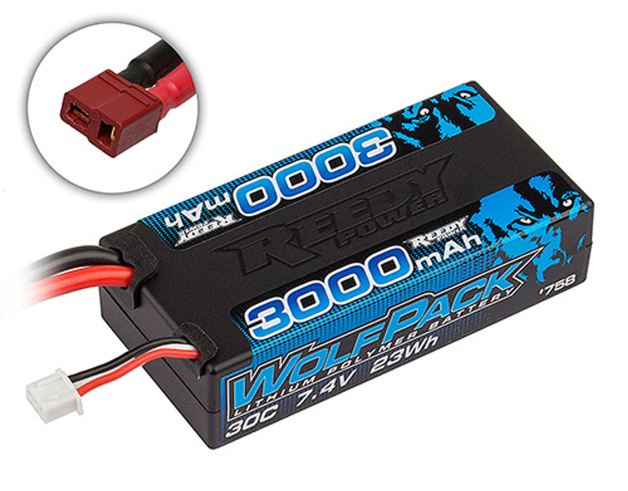 Team Associated 758 Reedy Wolfpack LiPo 3000mAh 30C 7.4V Shorty Pack with T-Plug (Deans)