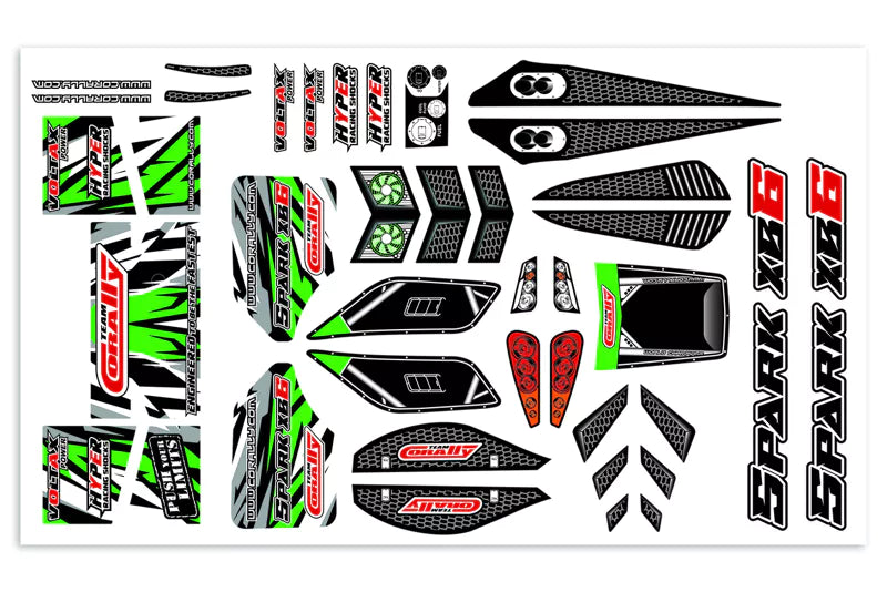 Team Corally C-00180-1169-G Green Body Decal Sheet fits Spark XB6