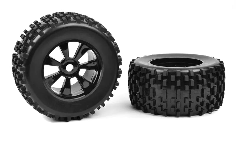 Team Corally C-00180-378 1/8 Off Road Monster Truck Tires Gripper Mounted on Black Rims 1 pair fits; Dementor, Kronos, Python