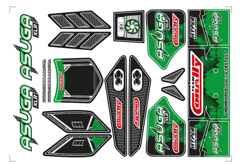 Team Corally C-00180-858-G Decal Sheet for Asuga XLR Green Body