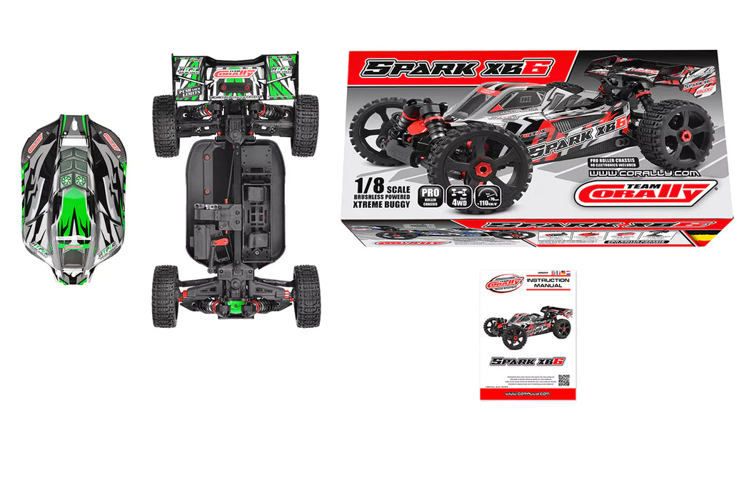 Team Corally C-00485-G Green Spark XB6 1/8 6S Basher Buggy Roller Chassis
