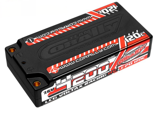 Team Corally C-49600 2S 7.6V 4200mAh 120C Voltax LCG Shorty Hardcase LiPo Battery with 4mm Bullet Connectors