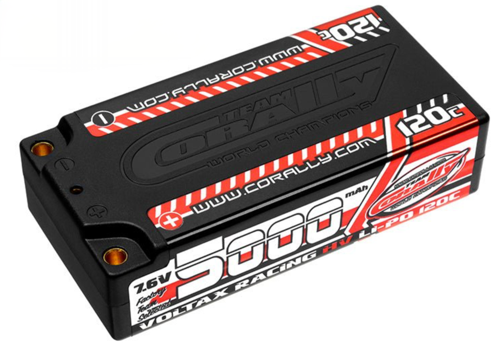 Team Corally C-49605 2S 7.6V 5000mAh Voltrax Shorty Hardcase Lipo Battery with 4mm Bullet Connectors