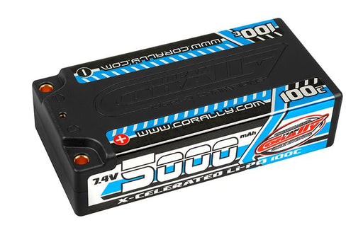 Team Corally C-49705 2S 7.4V 5000mAh 100C X-Celerated Hardcase Lipo Battery with 4mm Bullet Connectors