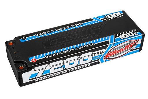 Team Corally C-49720 2S 7.4V 7200mAh 100C X-Celerated Hardcase Lipo Battery with 4mm Bullet Connectors