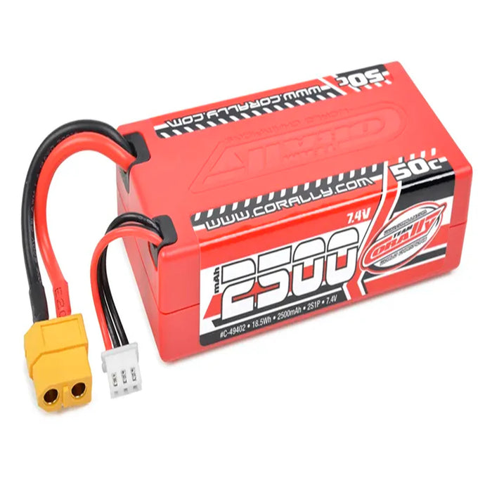 Team Corally COR49402  2500mAh 7.4V Shorty 2S XT-60 Sport Racing 50C LiPo Battery for Punisher XD & Furago XD
