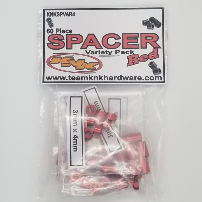 Team KNK (SPVAR4) Red Aluminum Spacer Variety Pack (60 Pack)