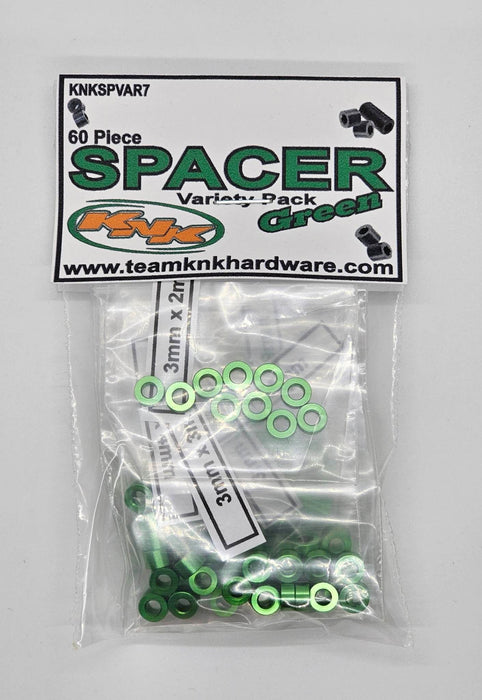 Team KNK (SPVAR7) Green Aluminum Spacer Variety Pack (60 Pack)