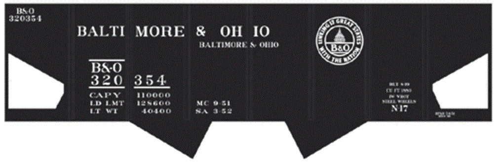 Tichy Train Group 10026 HO Scale Baltimore & Ohio Class N17 2 Bay Hopper Decals