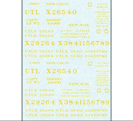 Tichy Train Group 2602506 HO Scale UTLX Yellow Tank Car Decal (6 Sets)