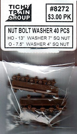 Tichy Train Group 8272 HO Scale Square 7' Nut 13' Washer (40 Pack)